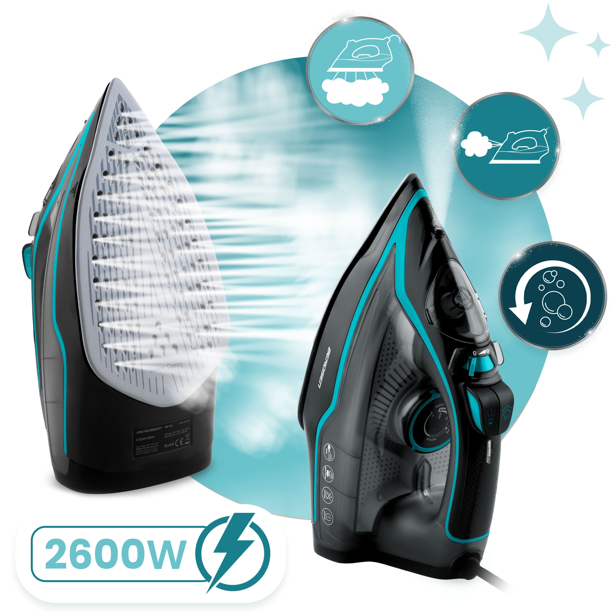 Steam iron 2600W BERDSEN BD-331 ceramic coating vertical operation STRONG Packaging status original