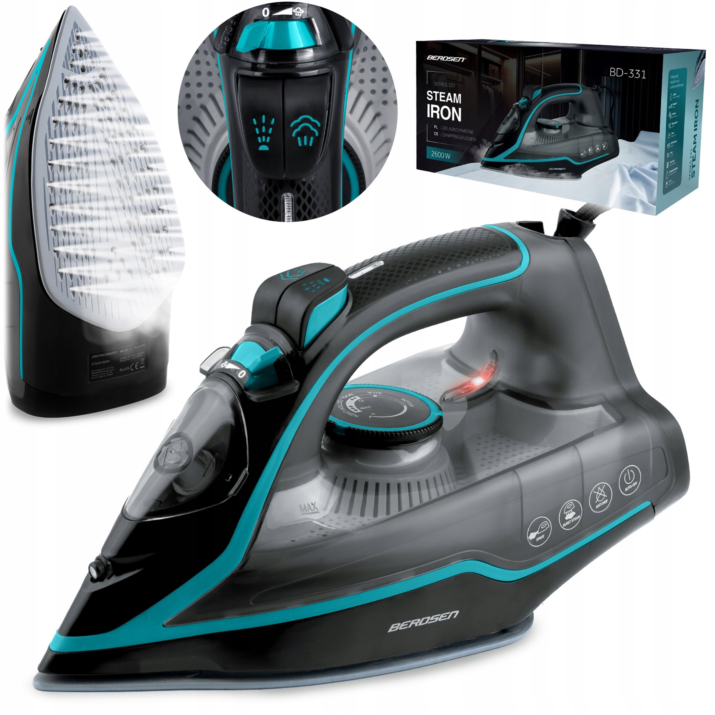 Steam iron 2600W BERDSEN BD-331 ceramic coating vertical operation STRONG