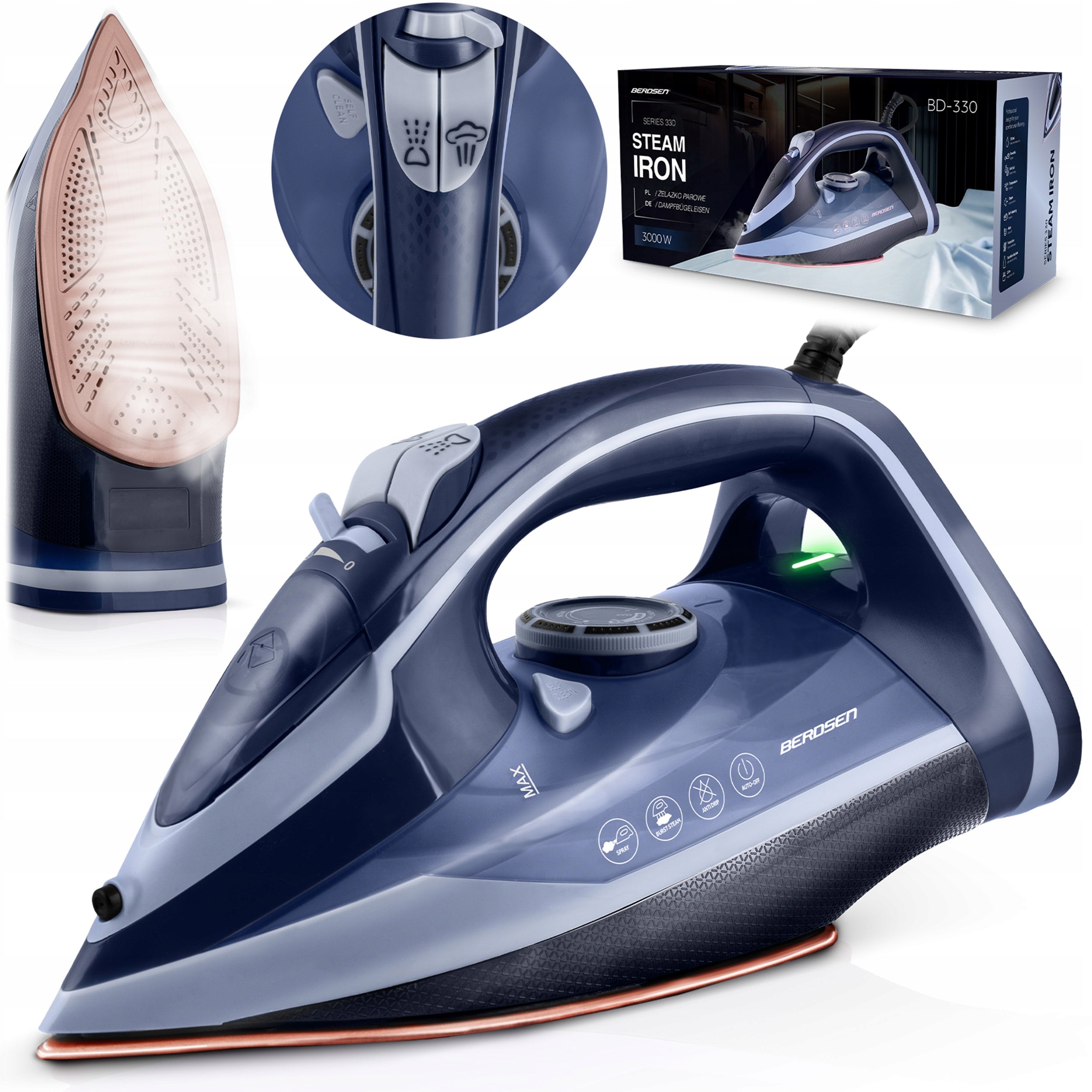 Steam iron 3000W BERDSEN BD-330 ceramic coating vertical operation STRONG