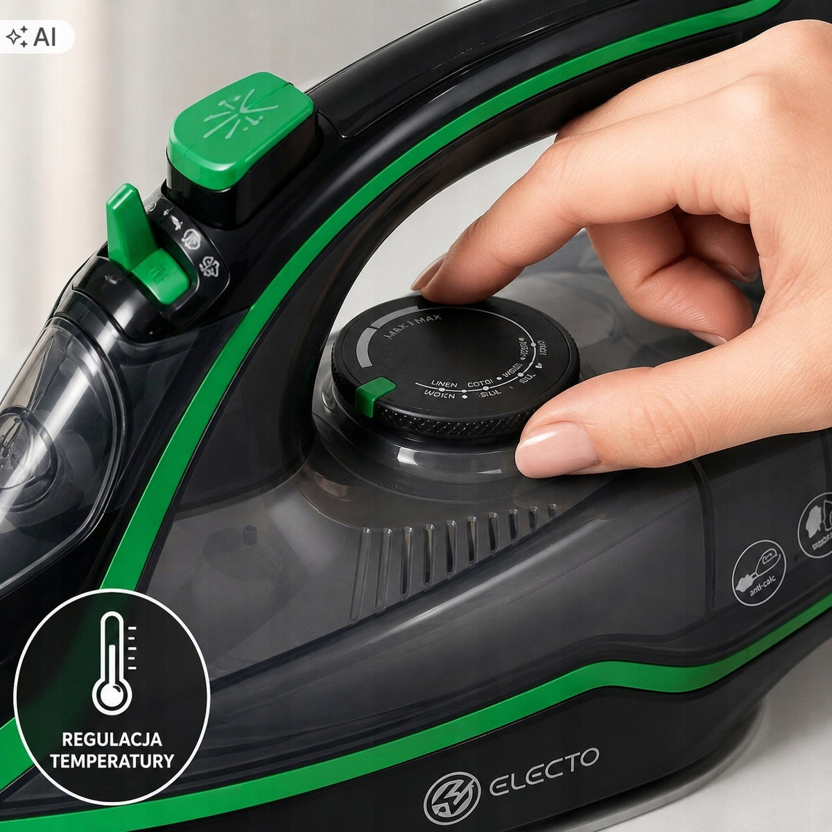Steam iron 3000W solid strong ceramic coating ANTI-DRIP function Manufacturer code ŻELAZKO PAROWE CERAMICZNE 3000W ELECTO GREEN