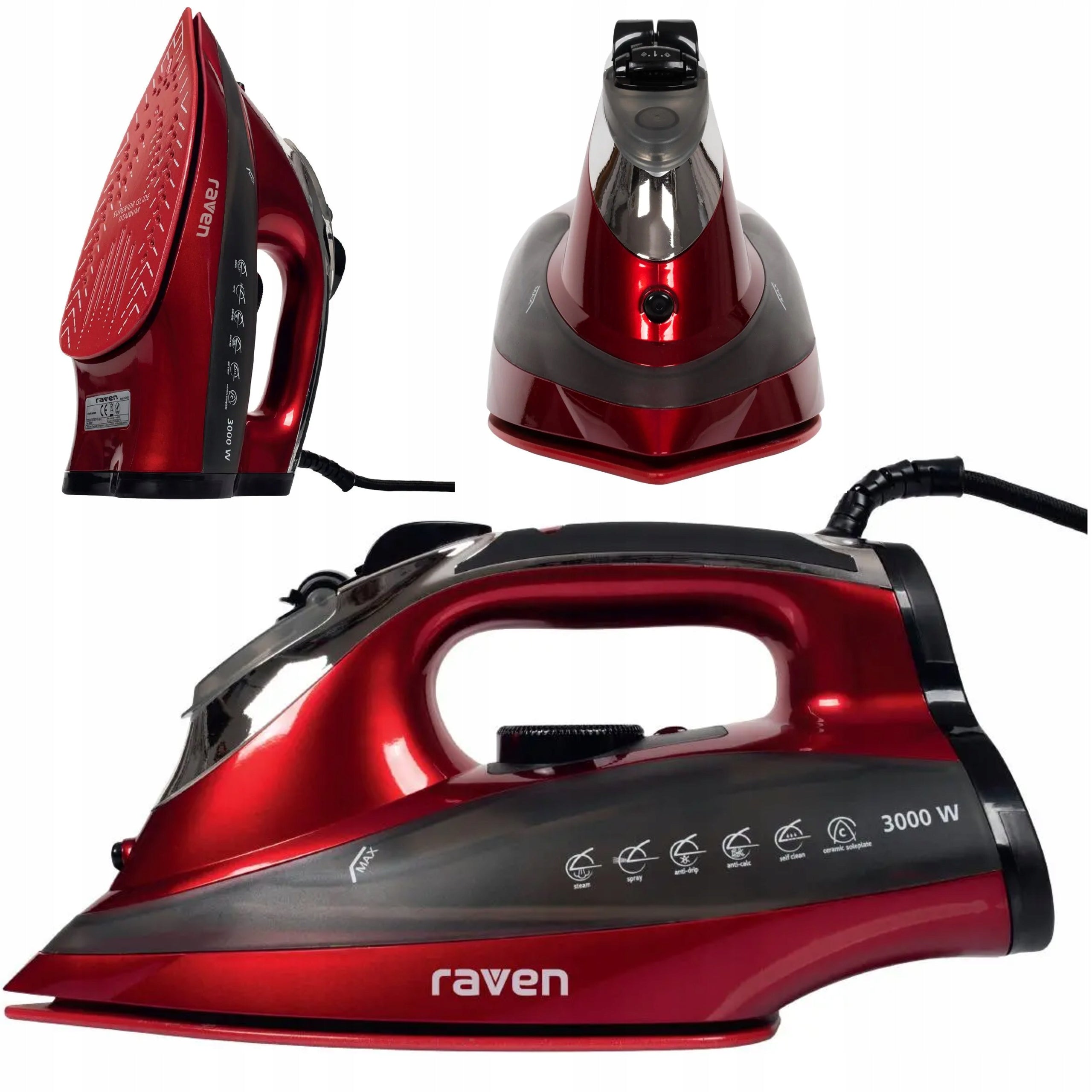Steam iron RAVEN EZ003X Dripping lock 3000W Red