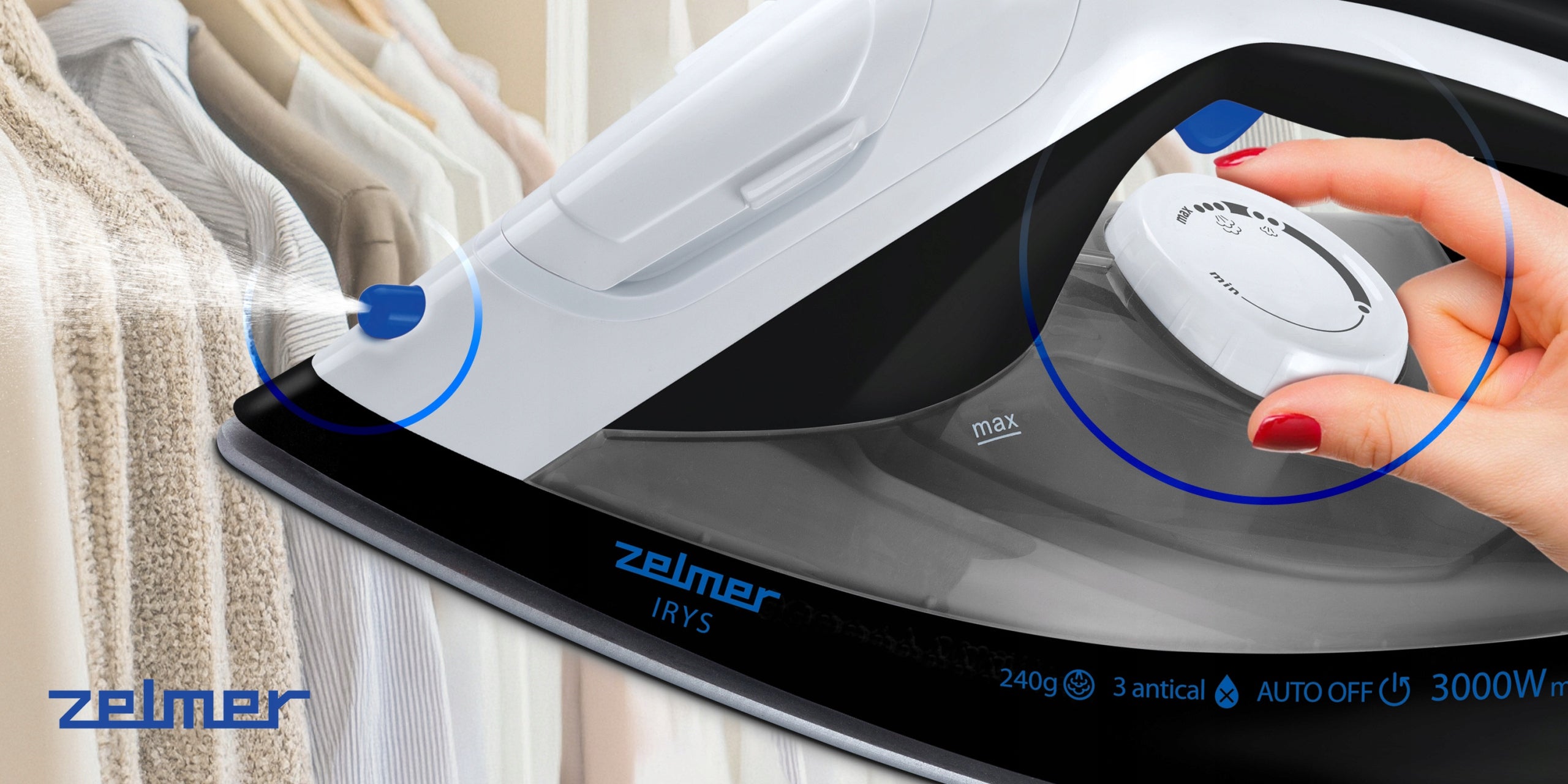 Steam iron Zelmer Iris ZIR3100 3000W 0,4 l ceramic foot Manufacturer code ZIR3100 Irys