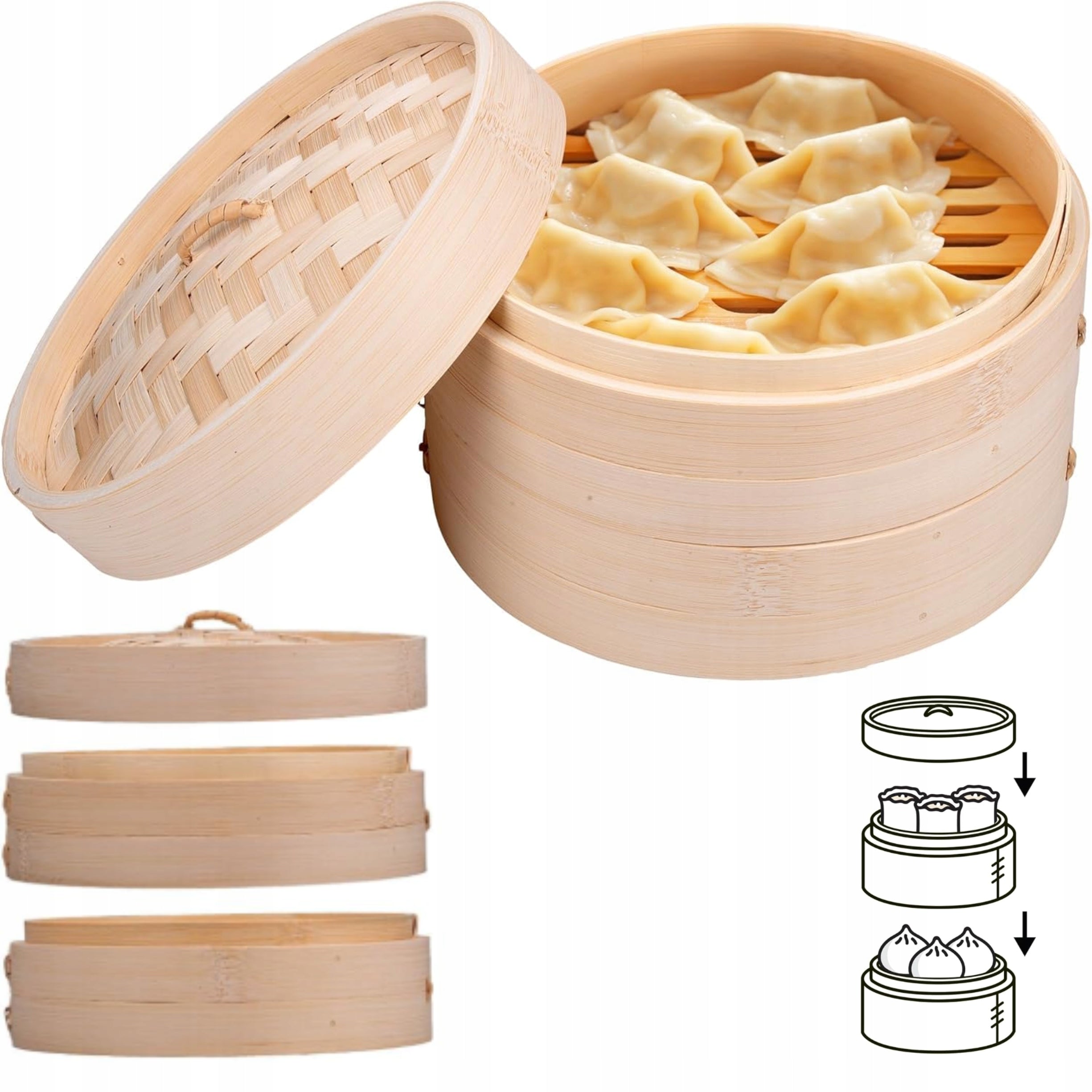 Steamer Bamboo Steamer Basket 2 Tier Double Round 20CM