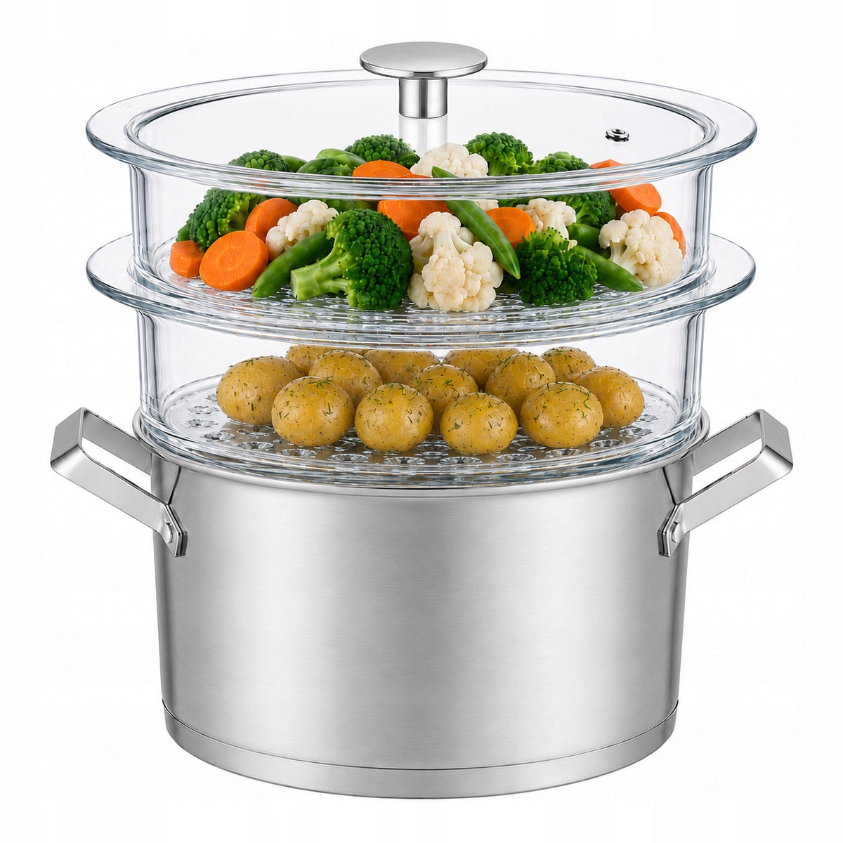 Steamer Glass Steaming Pot 2 Glass Sieves INDUCTION Maddox Packaging status original
