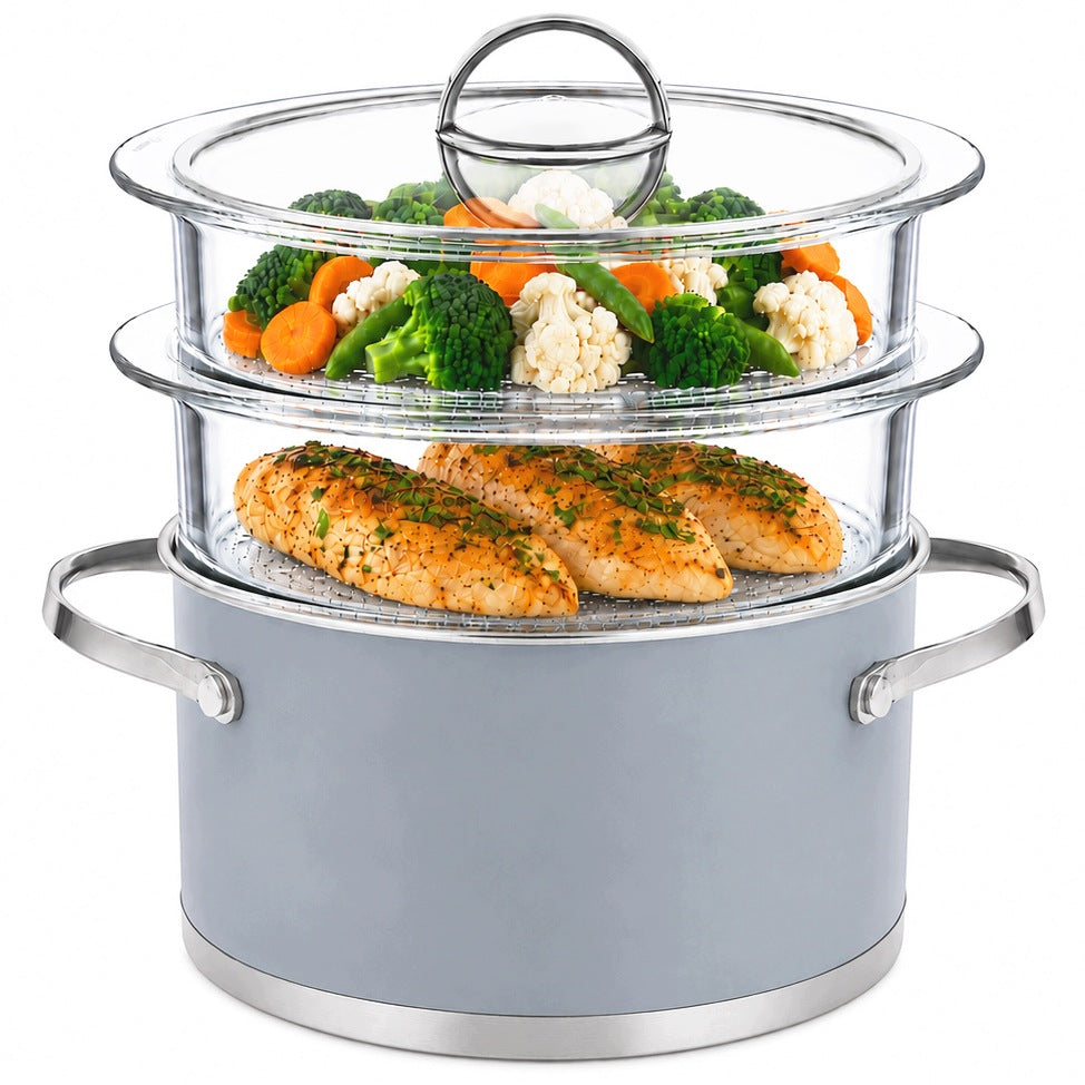 Steamer Glass Steaming Pot 2 Glass Sieves INDUCTION Pepe