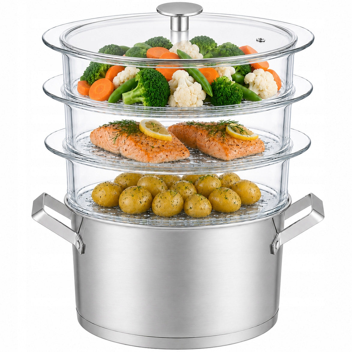 Steamer Glass Steaming Pot 3 Glass Sieves INDUCTION Maddox