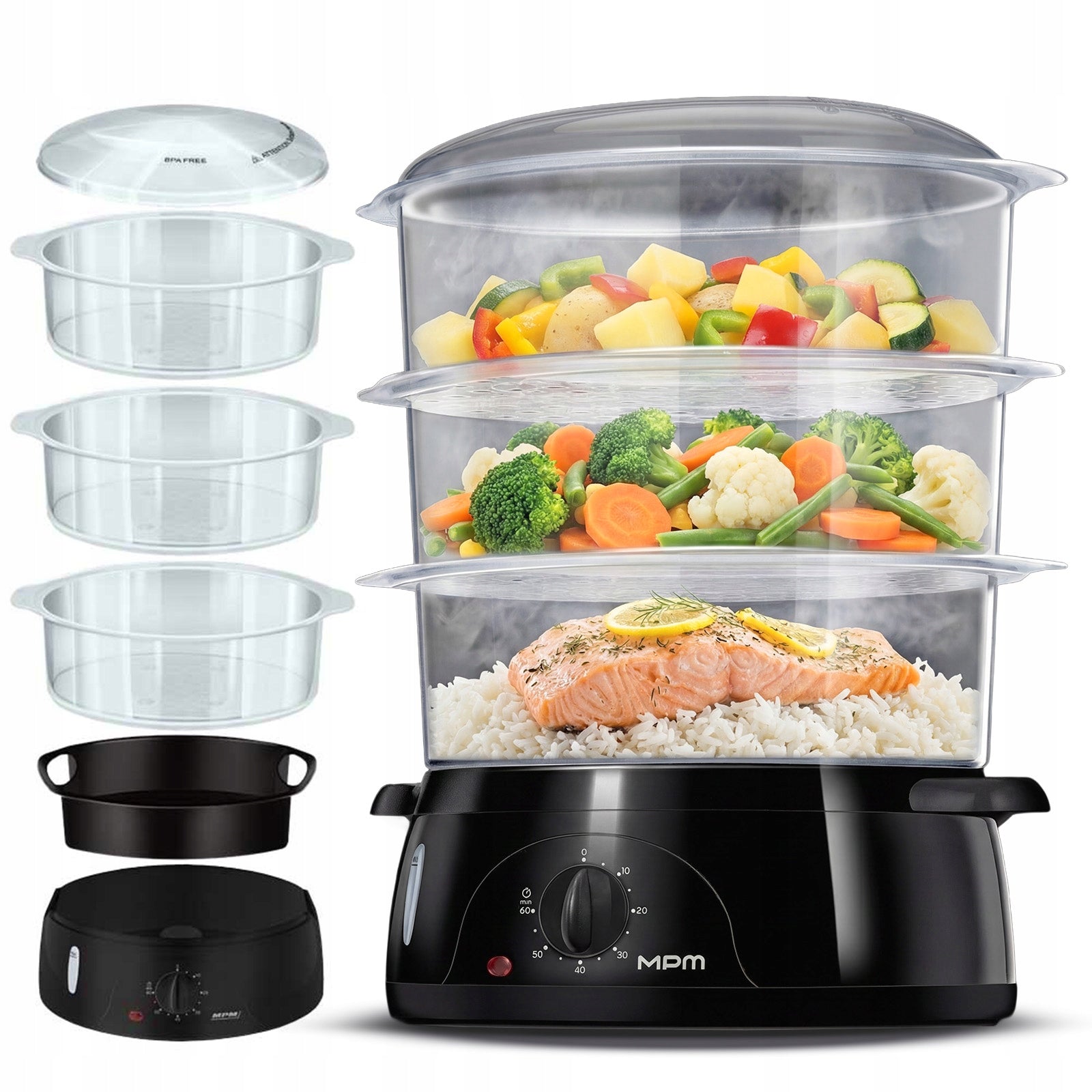 Steamer MPM MPA-02 BPA FREE 800W Timer 60 min Rice container 10 liters