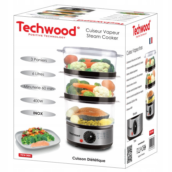 Steamer Techwood TCV-364, 6 l, 3 baskets, stainless steel, 400 W Brand Techwood