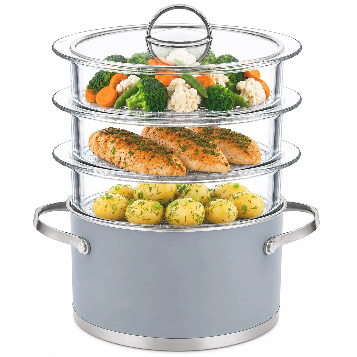 Steamer glass steaming pot 3 glass sieves INDUCTION Pepe