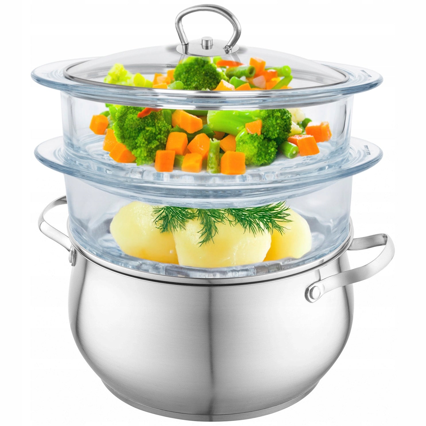 Steaming POT Steamer 2 Glass Sieves 7,9L All Stoves