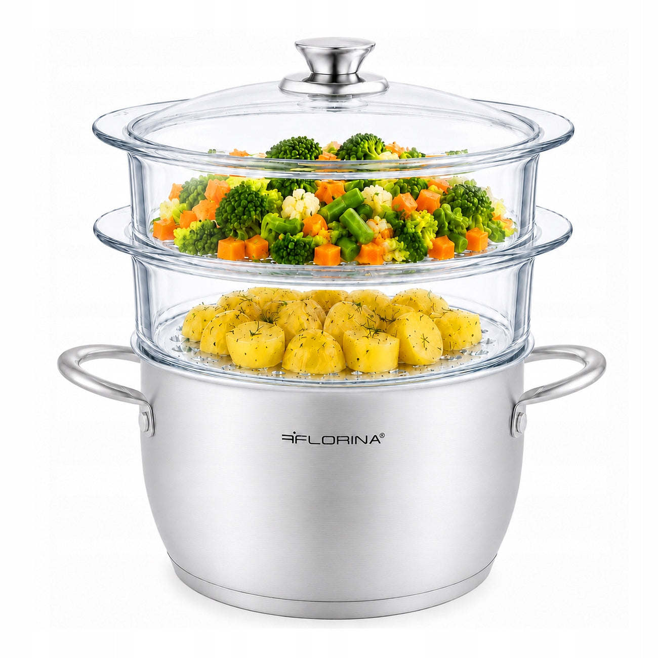 Steaming Pot Induction Steamer 2 Glass Sieve Cartridges 7,1L Packaging status original