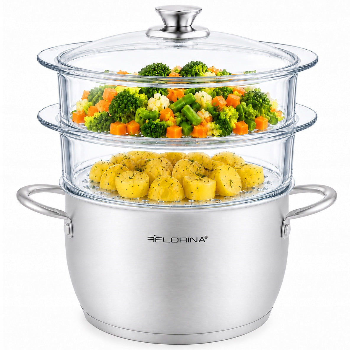 Steaming Pot Induction Steamer 2 Glass Sieve Cartridges 7,1L