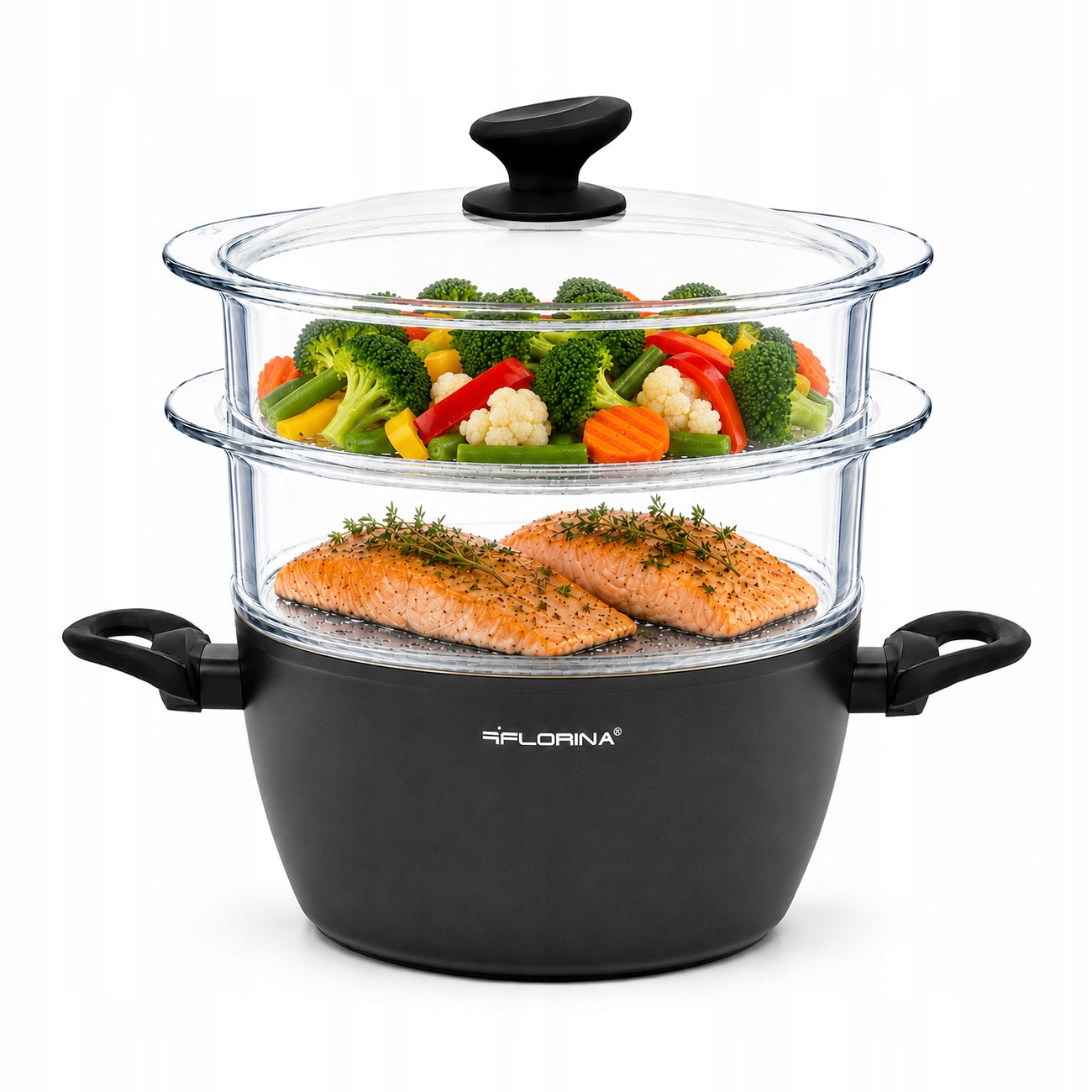 Steaming Pot Induction Steamer 2 Glass Sieves Cartridges AmVegan Line AmVegan