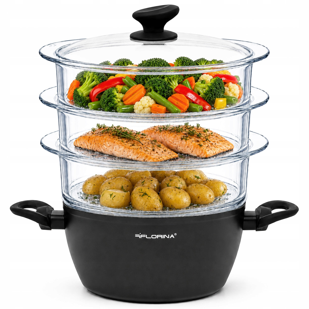 Steaming Pot Induction Steamer 3 Glass Sieves Cartridges AmVegan