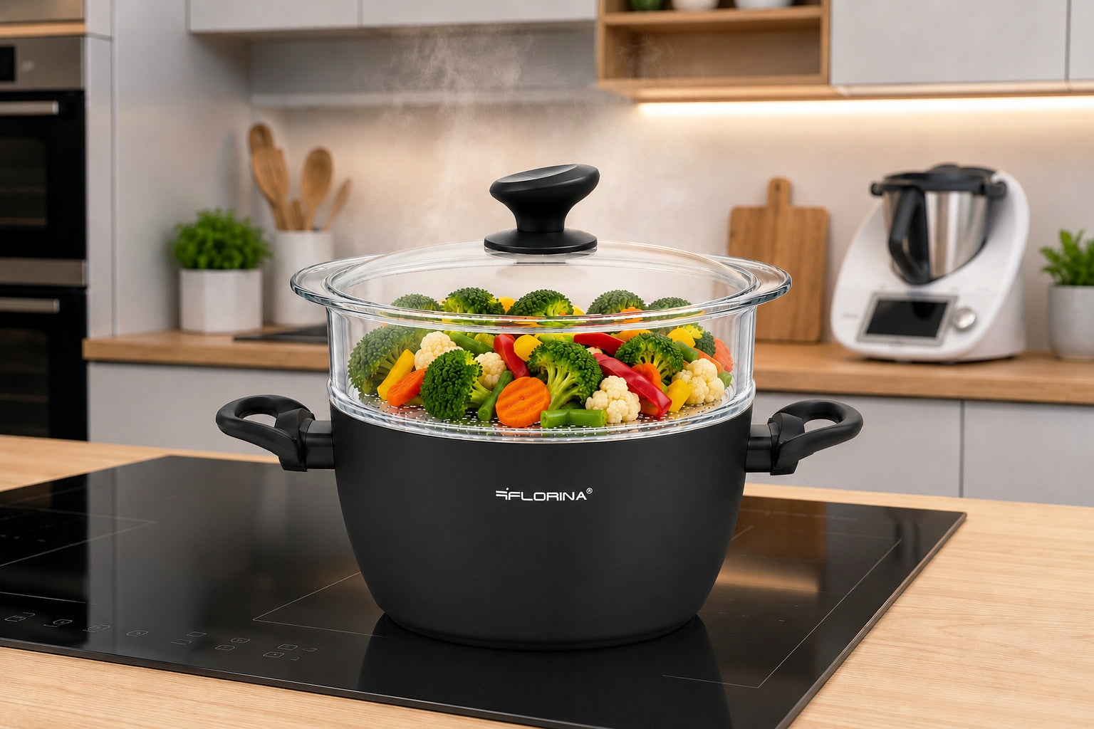 Steaming Pot Induction Steamer Glass Sieve Cartridge AmVegan Packaging status original