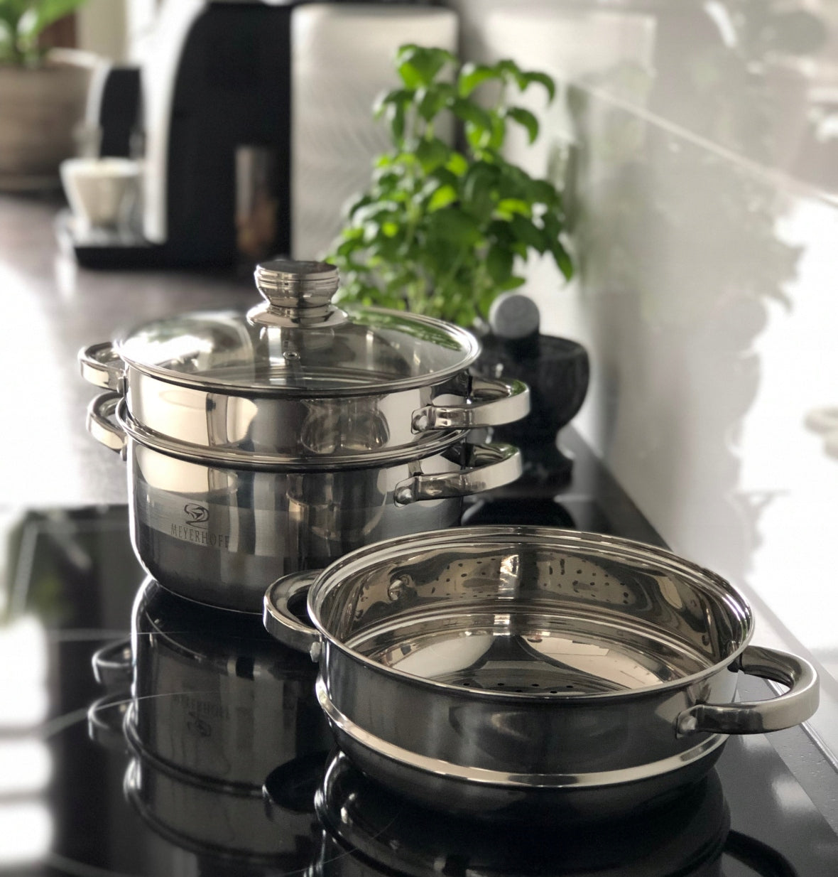 Steaming Pot Steamer 3.8L Stainless Steel 22cm Induction Gas Brand Meyerhoff