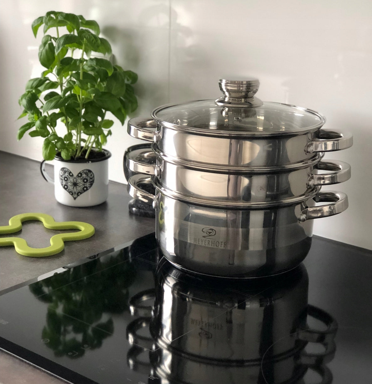 Steaming Pot Steamer 3.8L Stainless Steel 22cm Induction Gas Capacity 3.5 l
