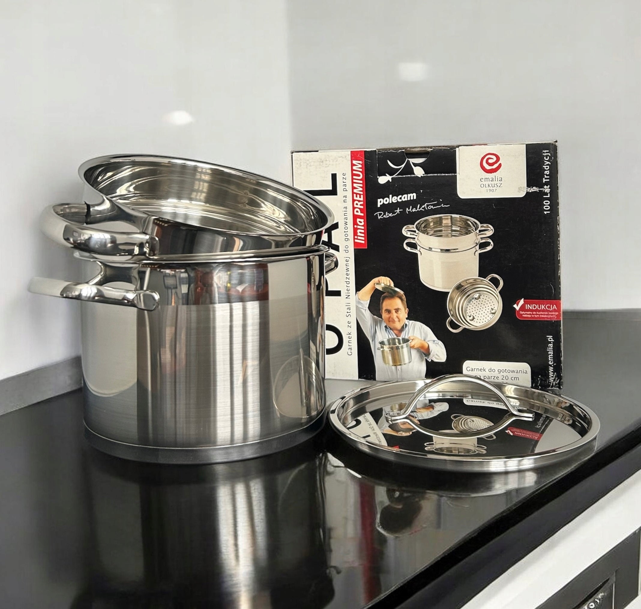 Steaming pot 20 cm set STEAMER 4 L for induction gas OPAL Manufacturer code Garnek parowar