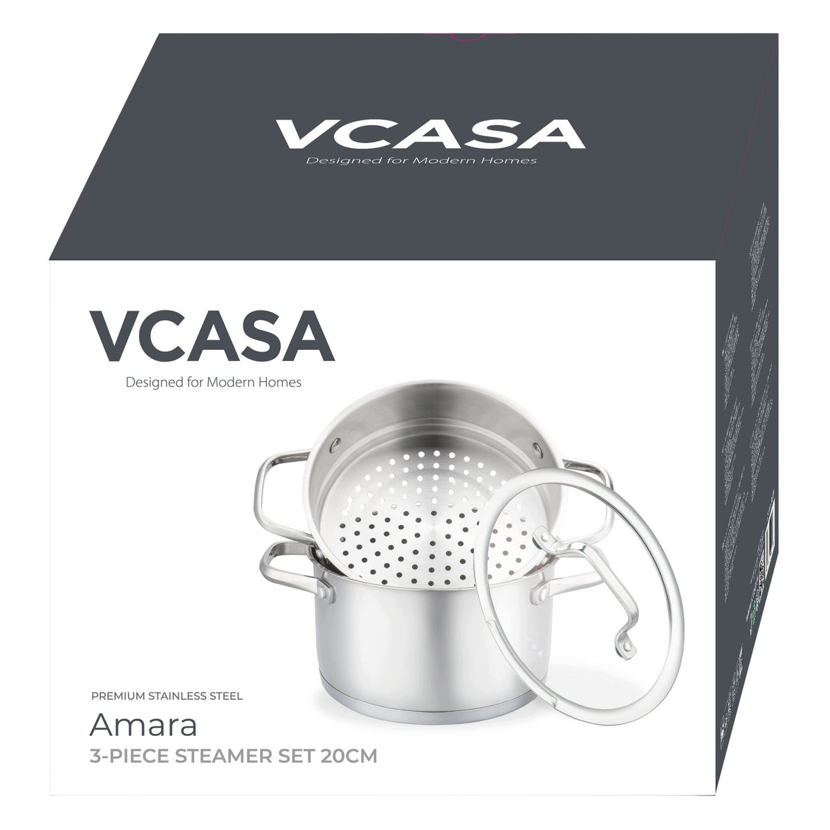 Steaming pot 3 el VCASA AMARA 20cm stainless steel 304 Manufacturer code 90117