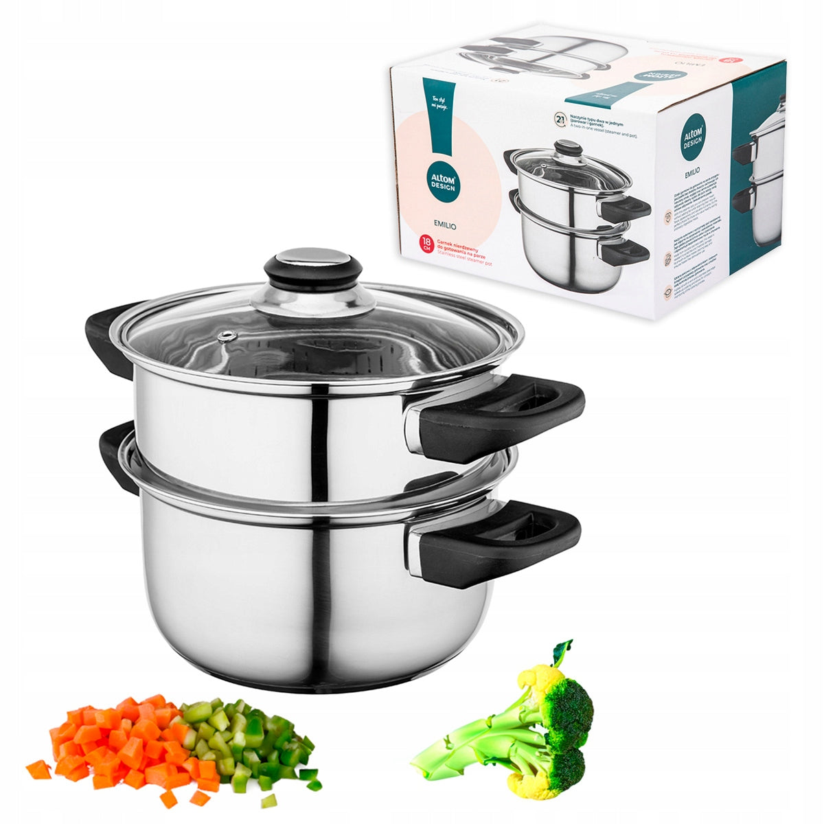 Steaming pot stainless steel induction Altom Emilio 2,2 l