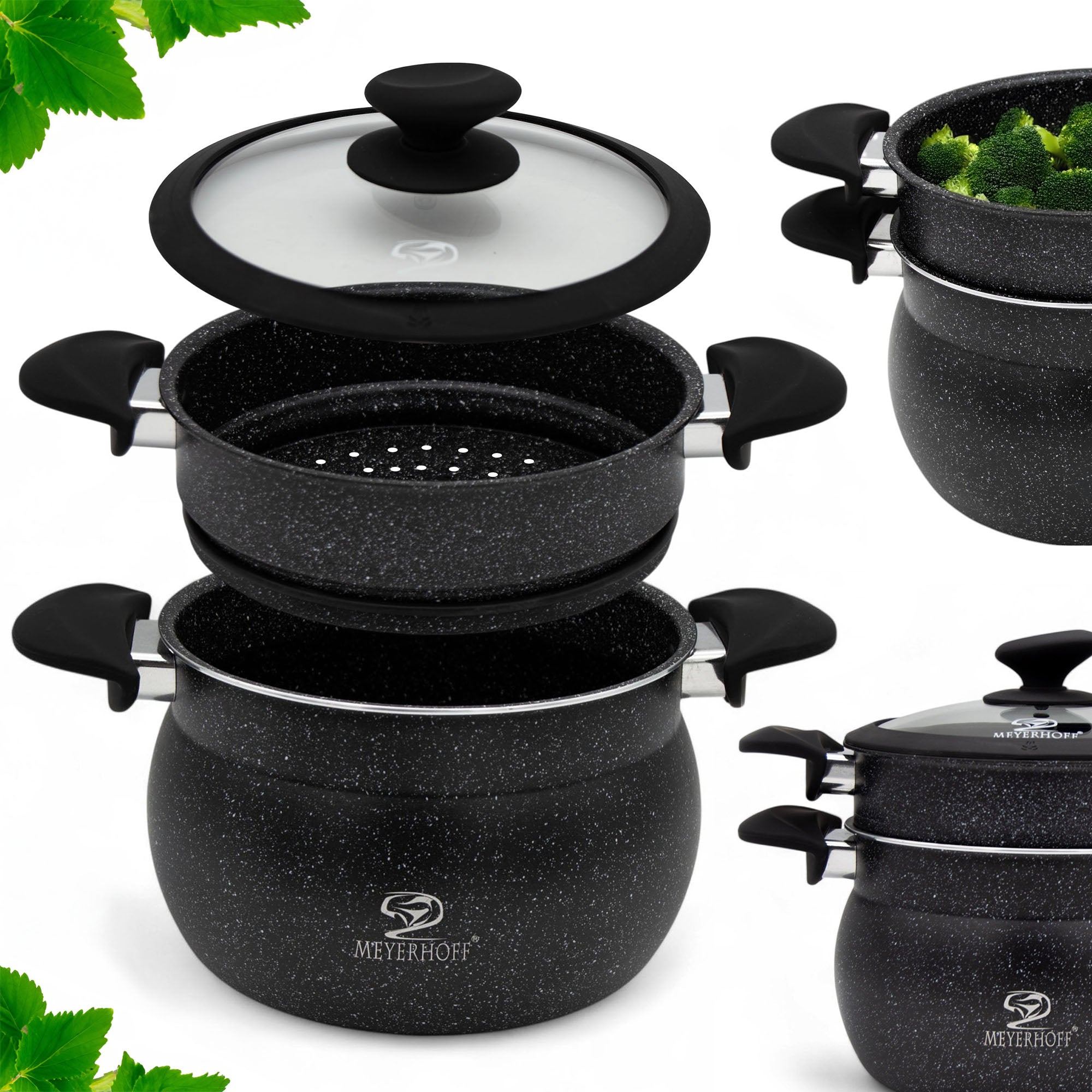 Steaming pot steamer 20cm 3 pieces 4,7L Marble