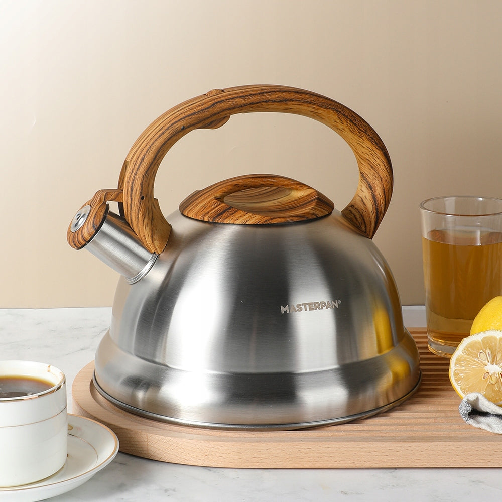 Steel Gas Kettle with Whistle Large 3L Induction Silver MASTERPAN Packaging status original
