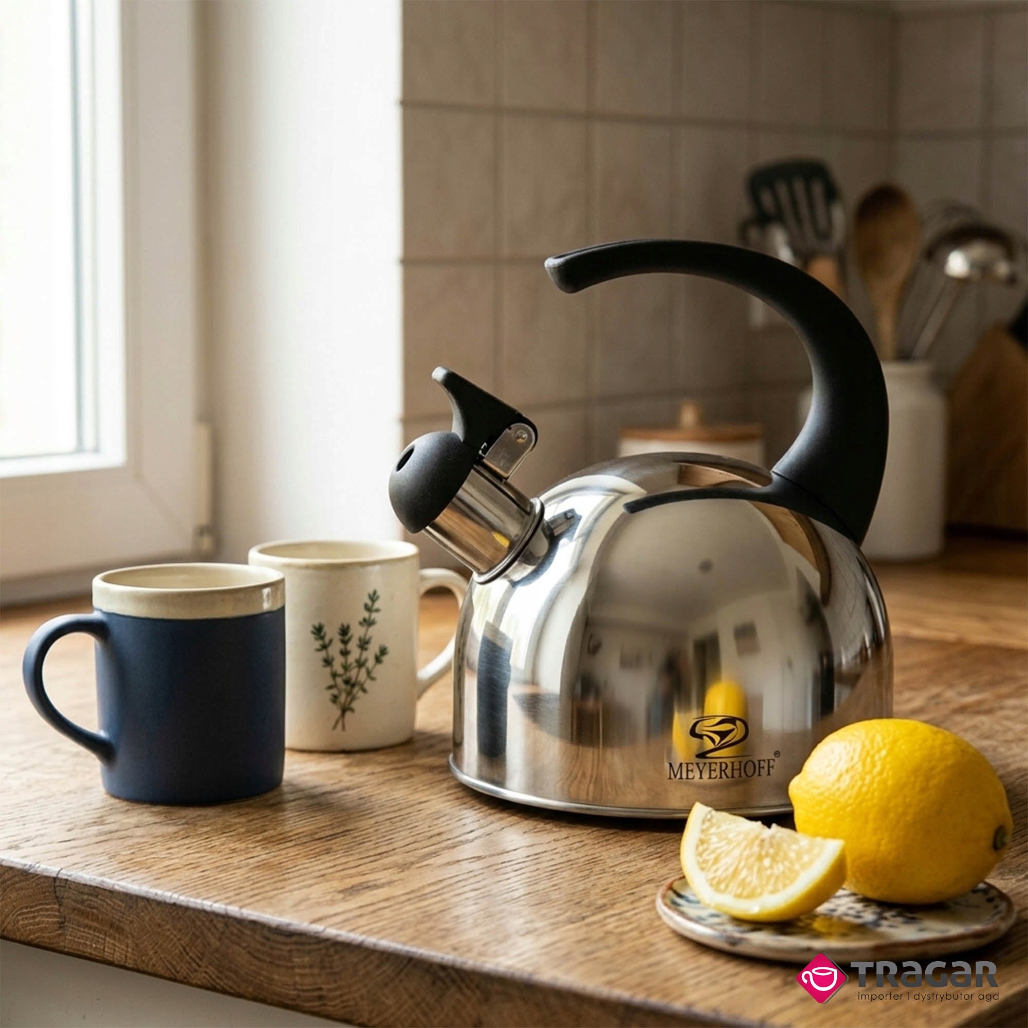 Steel Kettle 1.5L Stainless Silver for Gas Induction with Whistle Brand Meyerhoff