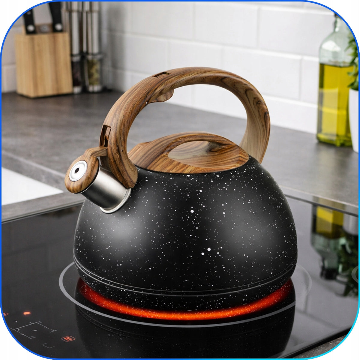 Steel Kettle 3L Induction MARBLE GAS RETRO BLACK WOODEN WHISTLE Packaging status original
