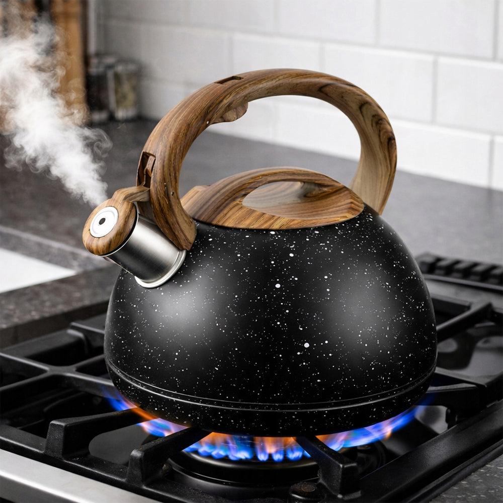 Steel Kettle with Whistle 3L Induction GAS BLACK MARBLED TRADITIONAL Packaging status original