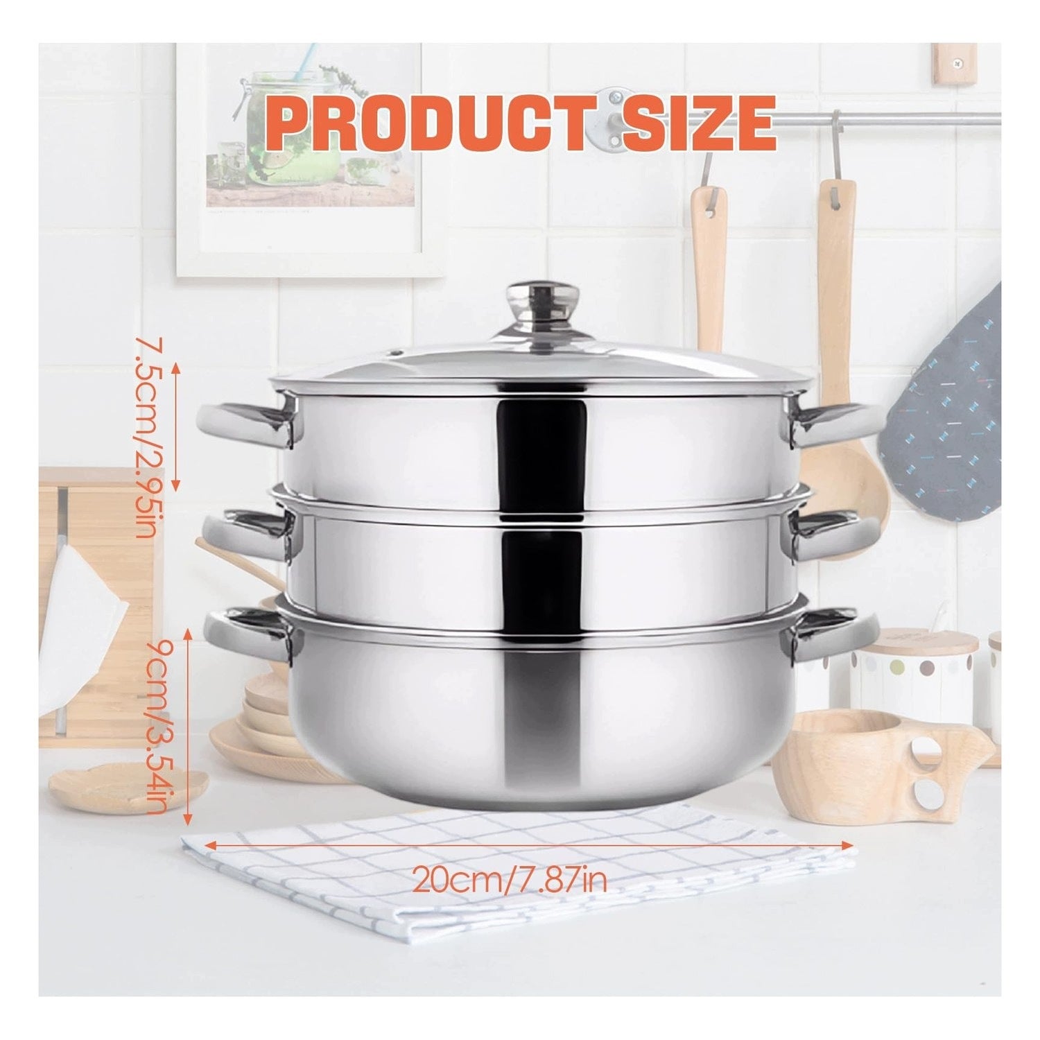 Steel Steam Cooking Steam with 3/4 Layers and Lid 28 cm Brand no brand