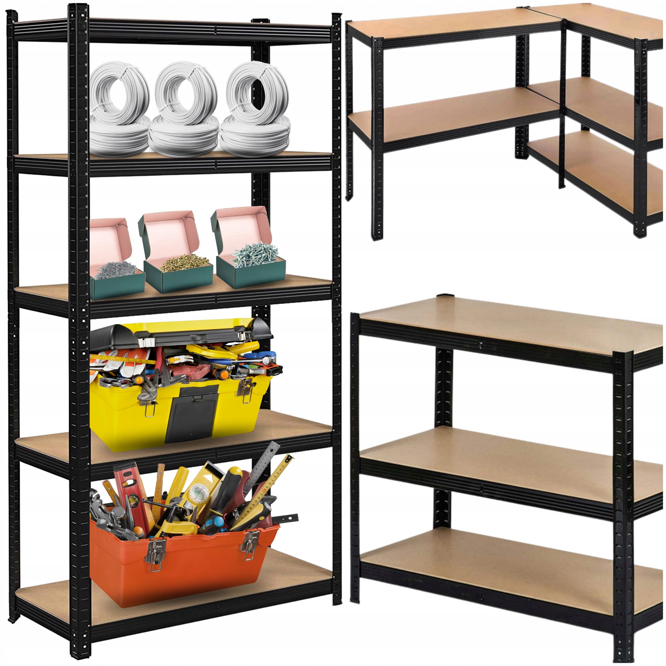 Steel Storage Rack 150cm Black For Garage Basement 5 Shelves Durable