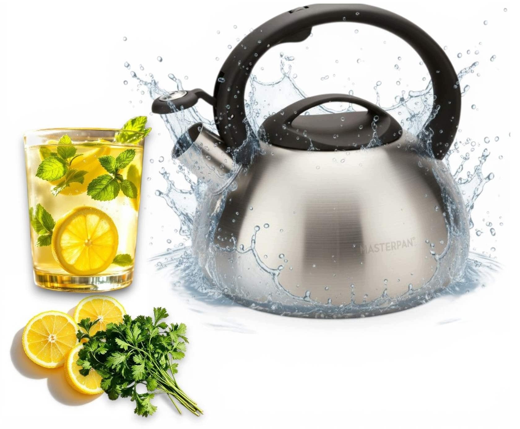 Steel kettle 3 l with whistle for induction gas grey traditional