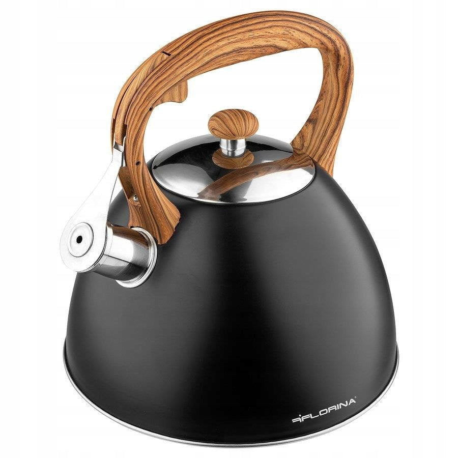 Steel kettle Florina Frank 2,5L black with whistle induction gas Brand Florina