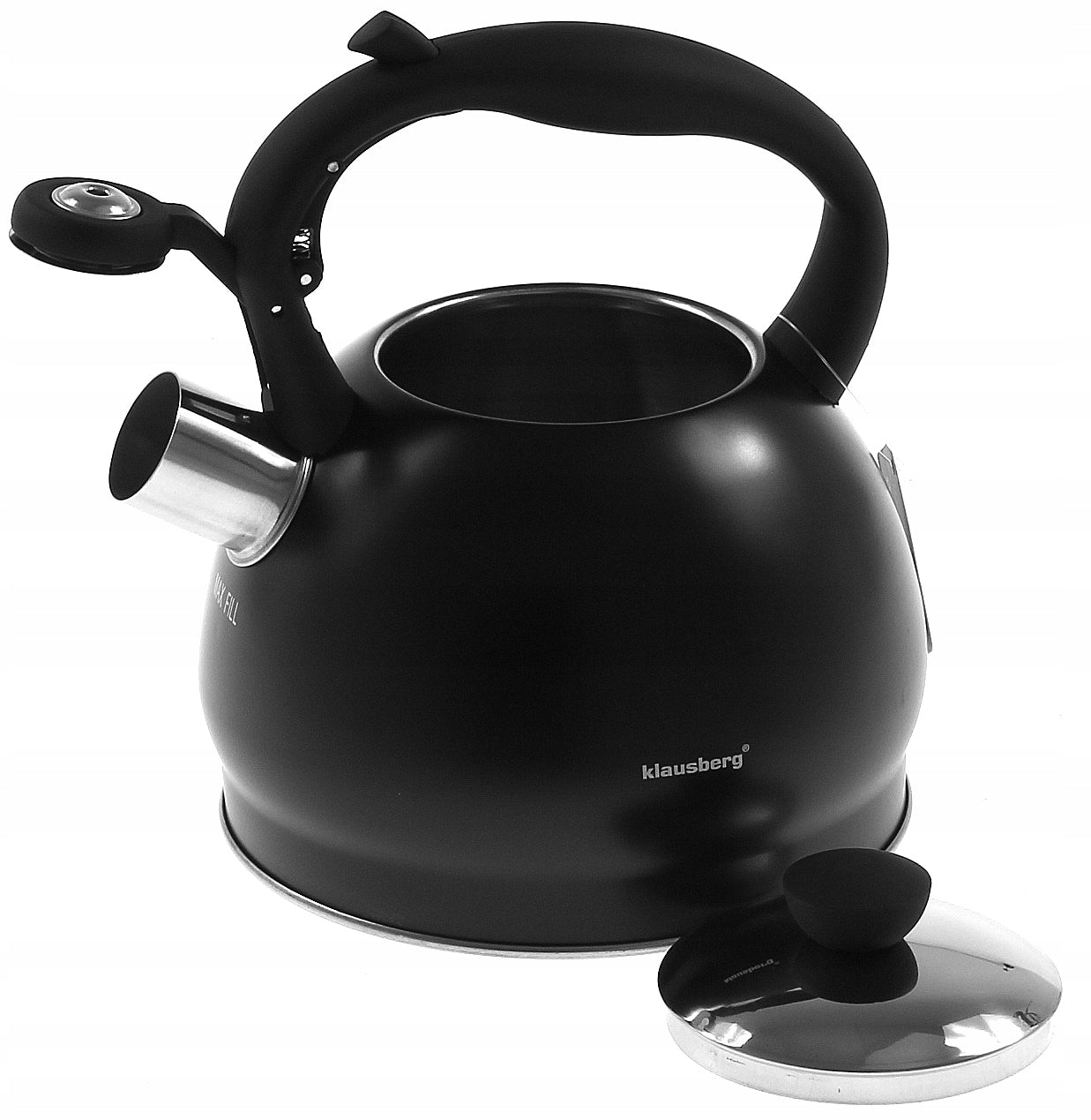 Steel kettle with whistle 2L Induction GAS BLACK Brand Klausberg