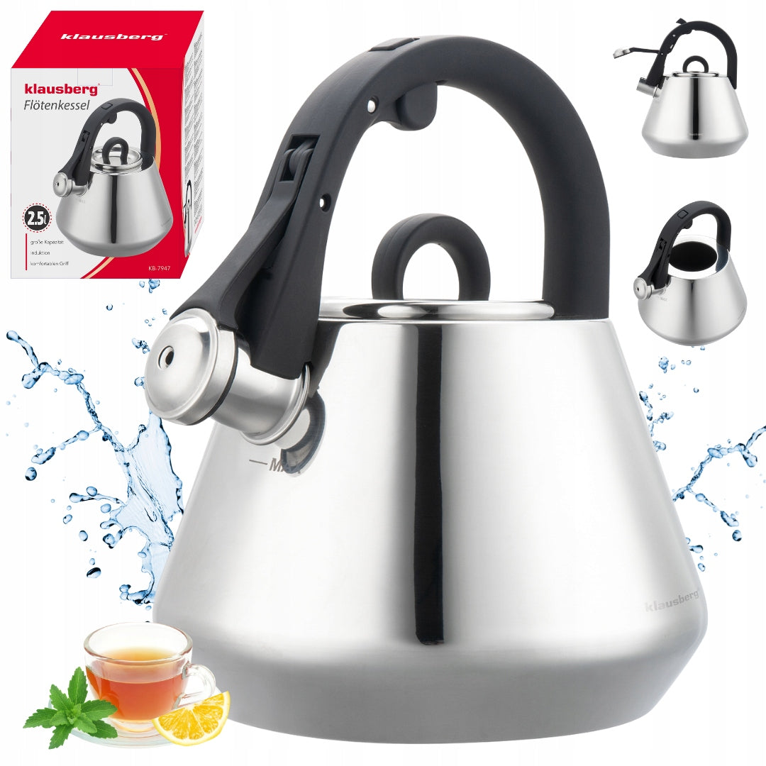 Steel kettle with whistle Gloss KLAUSBERG KB-7947 2,5 Lit. induction GAS