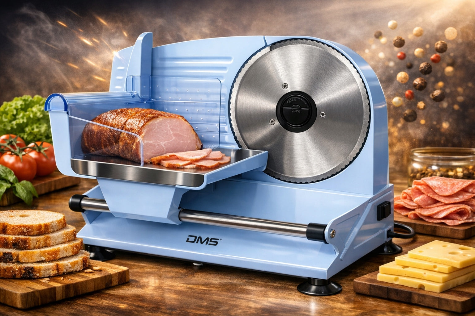 Steel slicer for bread cold cuts cheese 400W DMS AS-400 blue Packaging status original