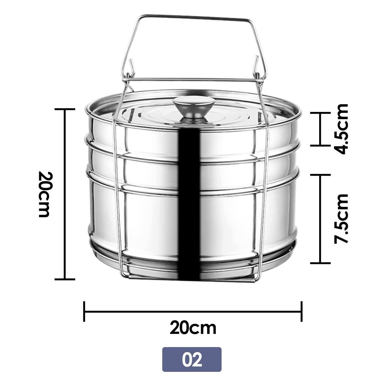 Steel steamer - 3 levels - for steaming - 47 x 19 cm Brand no brand