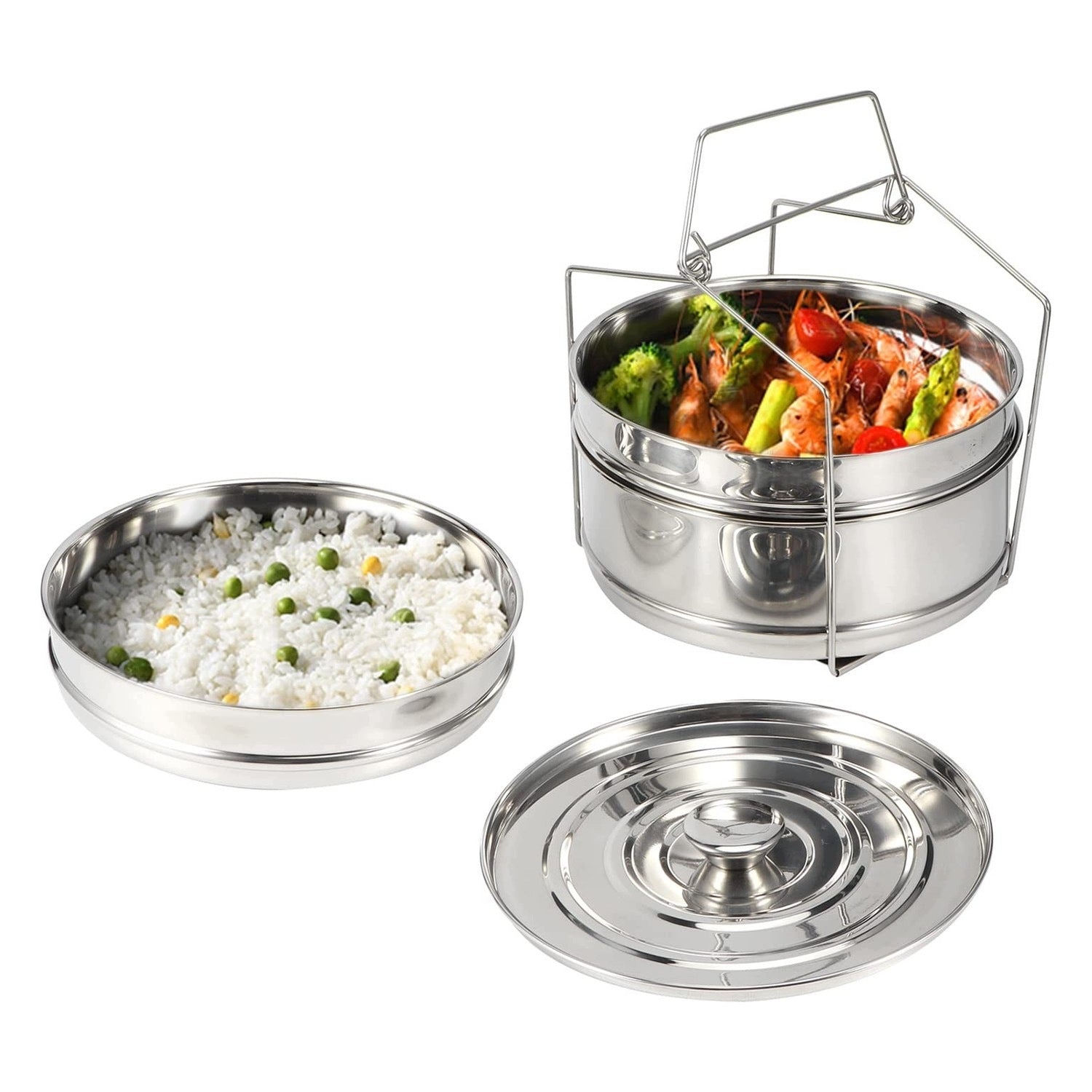 Steel steamer - 3 levels - for steaming - 47 x 19 cm