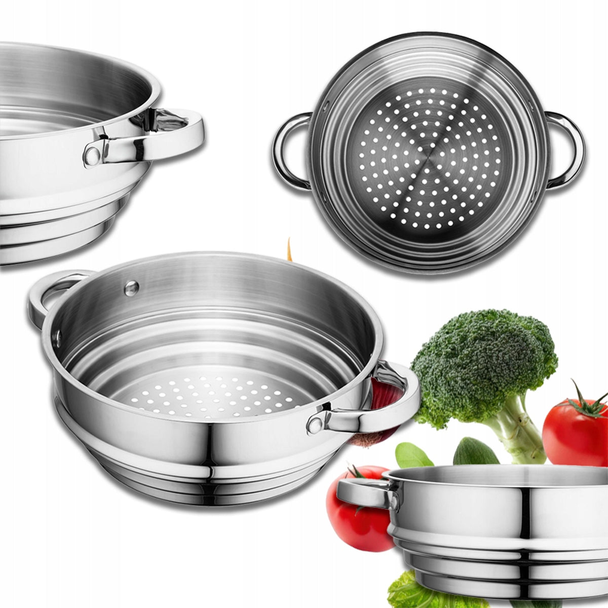 Steel steamer insert, Altom Design strainer, 20/22/24 cm