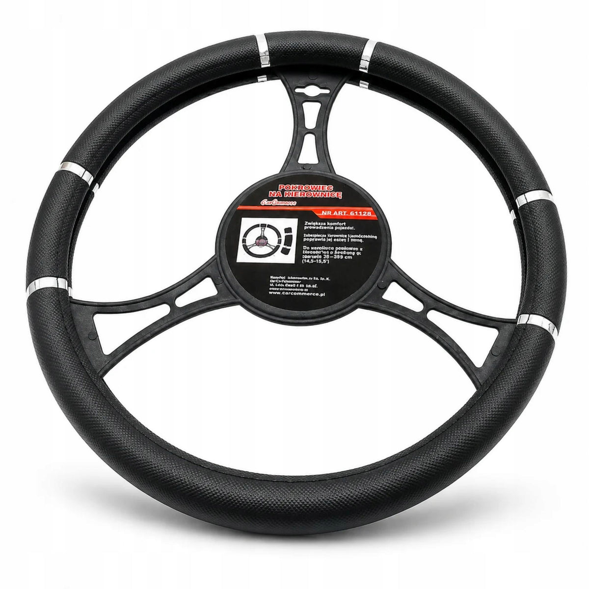 Steering Wheel Cover for Car Leather + Chrome 37-39 cm Car