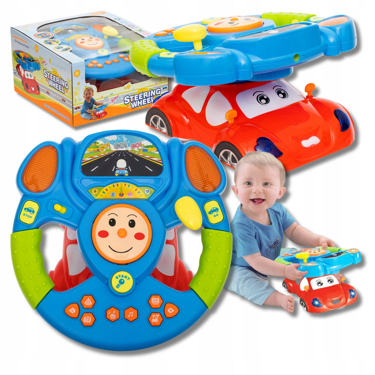 Steering wheel car for child auto interactive music LED effects