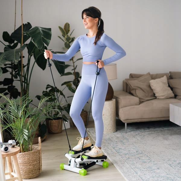 Stepper With Cables HMS Slanted Green and White Hydraulic 100 KG Fitness Brand HMS