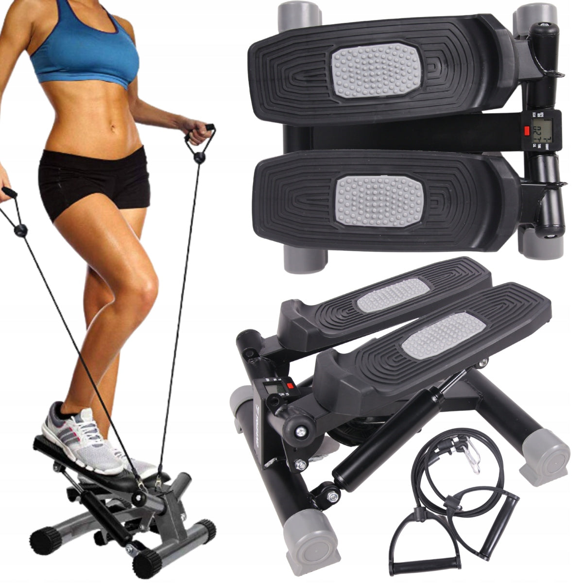 Stepper swivel with links display counter for fitness step exercises