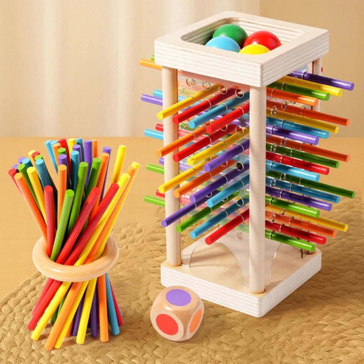 Stick Pyramid Wooden Arcade Game 2in1 Montessori Toy Packaging status original