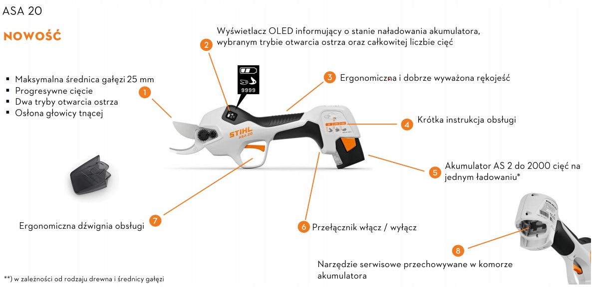 Stihl Stihl ASA 20 10,80 V Cordless Pruner with LCD Display Manufacturer code VA05 0116201