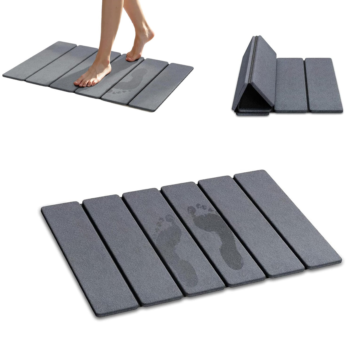 Stone Bath Mat - Foldable Diatomite Bath Mat, Non-Slip, Super Absorbent