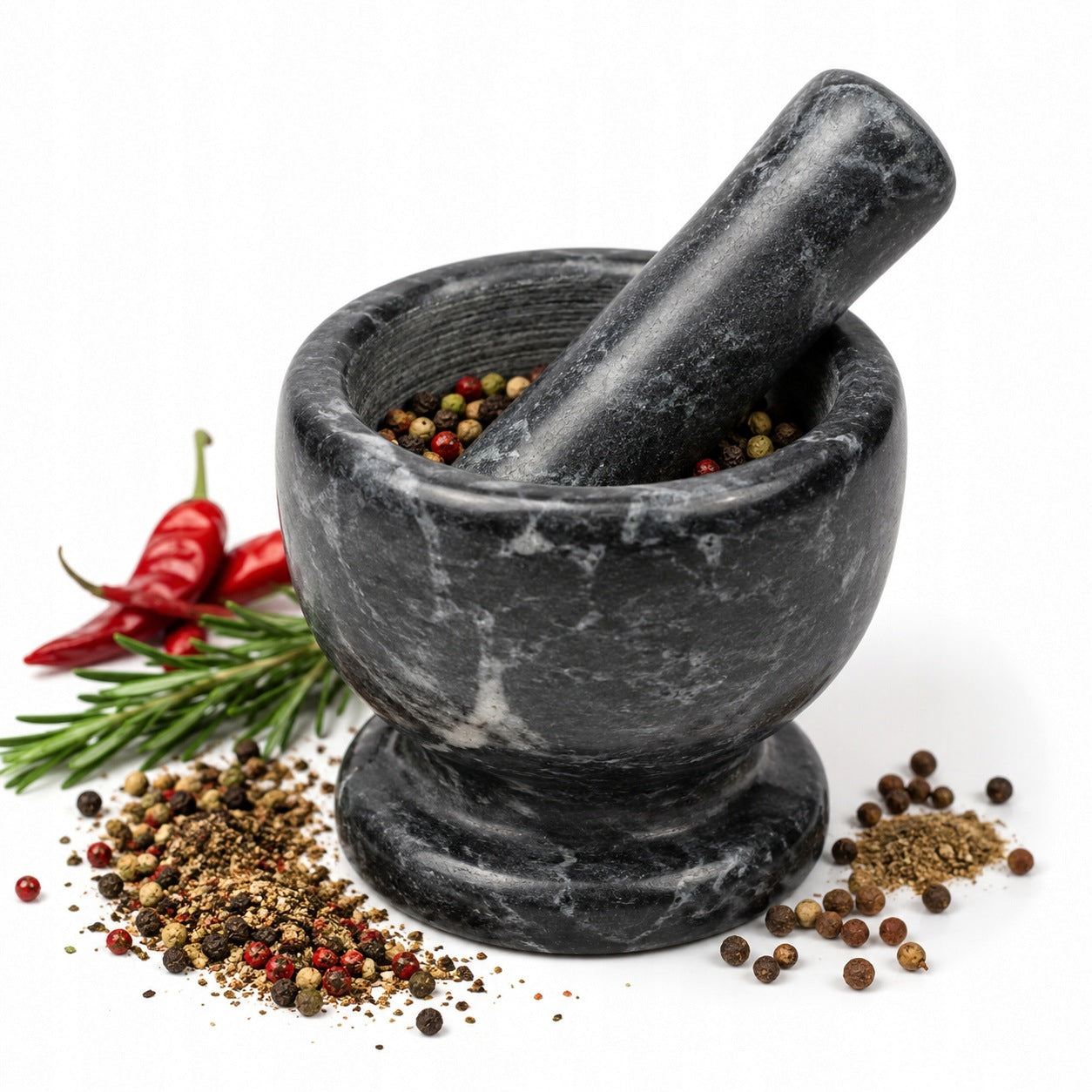 Stone mortar granite kitchen for grinding spices pesto pestle Packaging status original