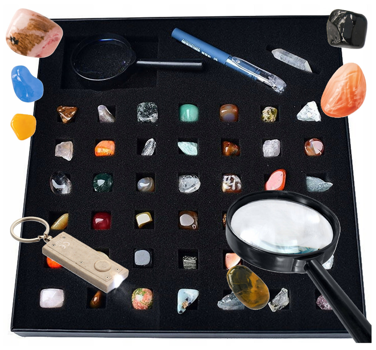 Stones Collector's Set Natural Minerals Set + FLASHLIGHT