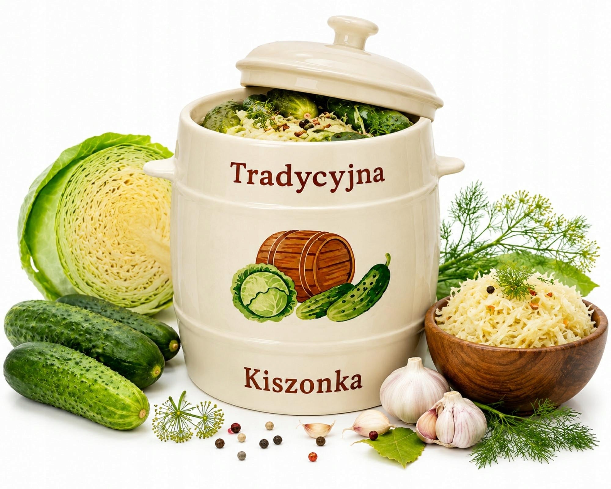 Stoneware Barrel 3L for Cucumber Pickling Cabbage Hermetic Pot Eko