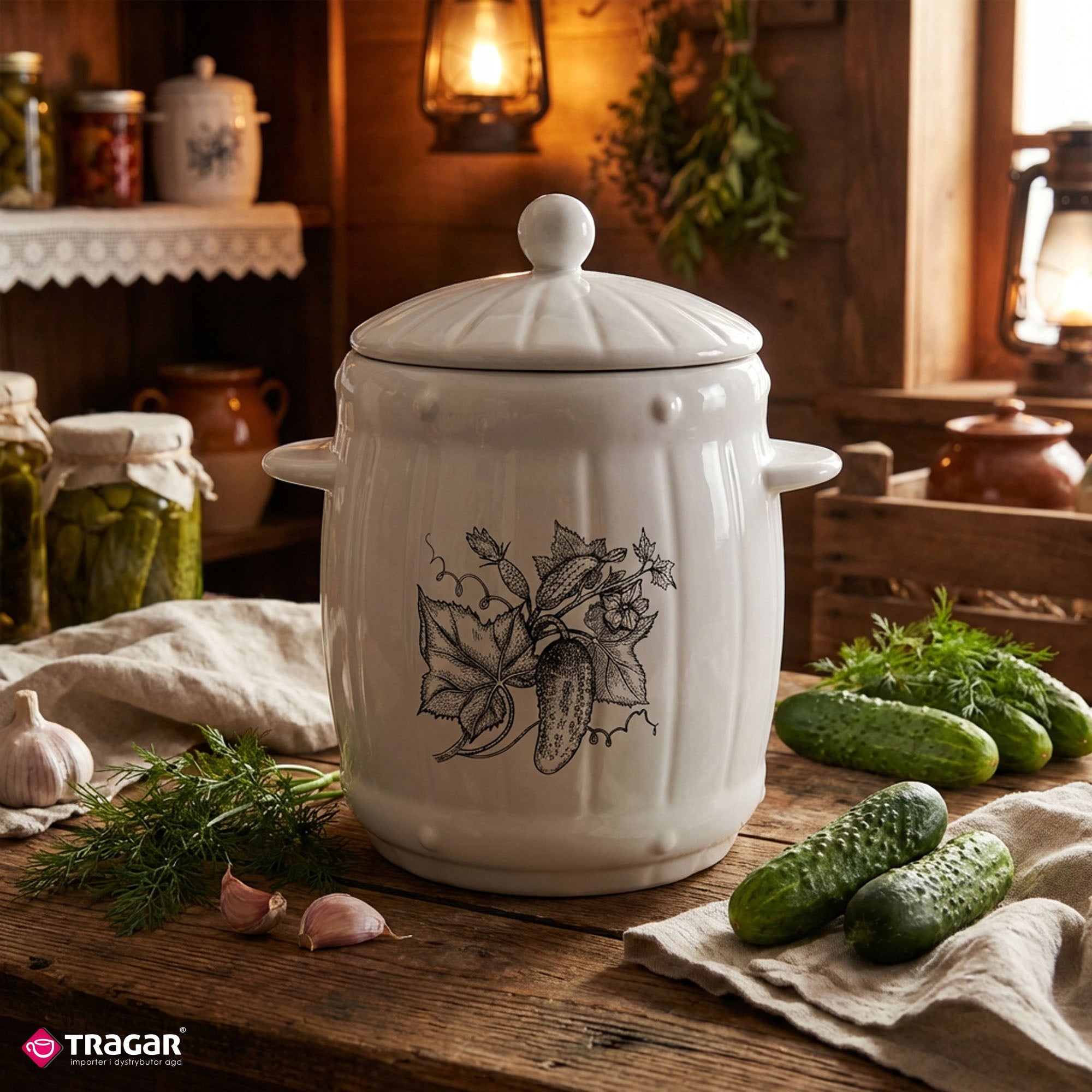 Stoneware Barrel 6L Silage Jar for Pickling Cucumber Cabbage HERMETIC Capacity 6 l